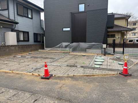 神栖市　外構土間　刷毛引き仕上げ工事